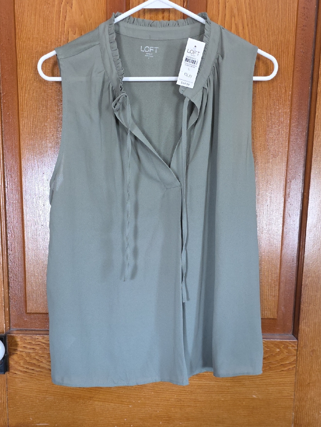 Loft Olive Tie-Neck Sleeveless Blouse